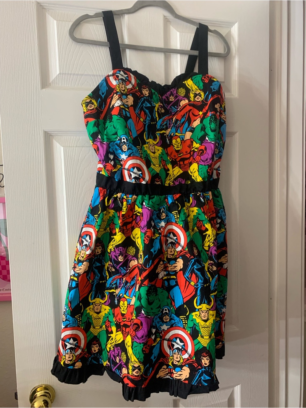 NWOT Ladies Multicolor Superhero Print Dress Marvel Comics Brand